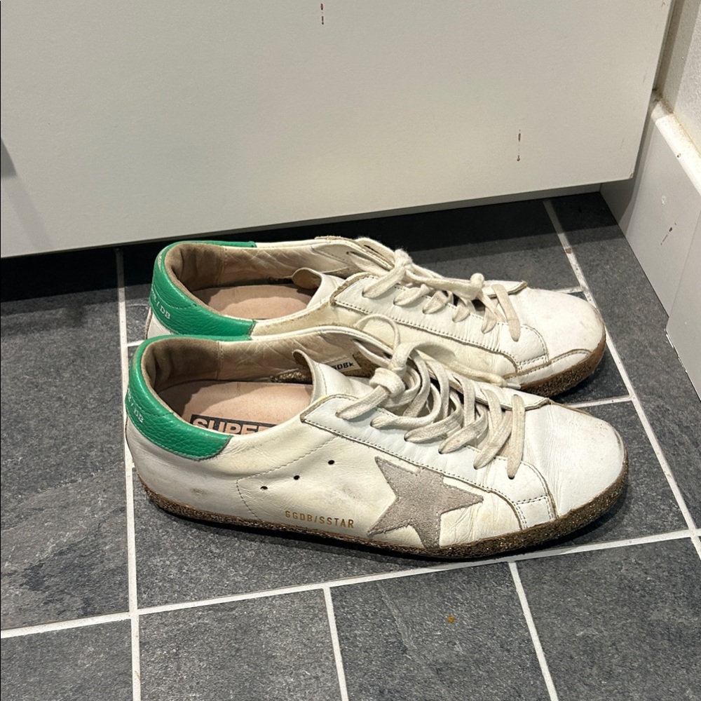 Golden Goose White and Green Star Sneakers